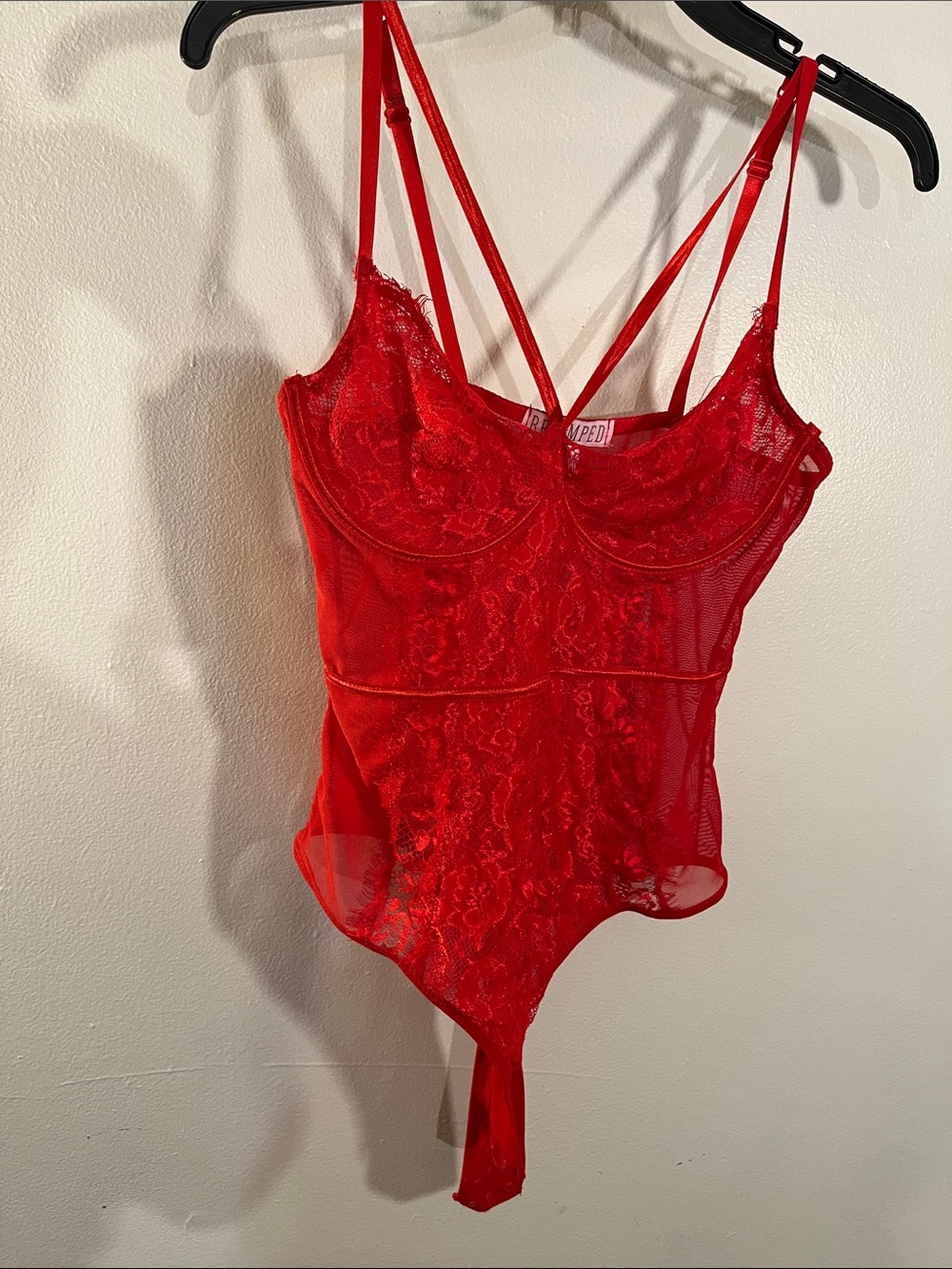 Revamped Red Lace Sheer Bodysuit Bandeau